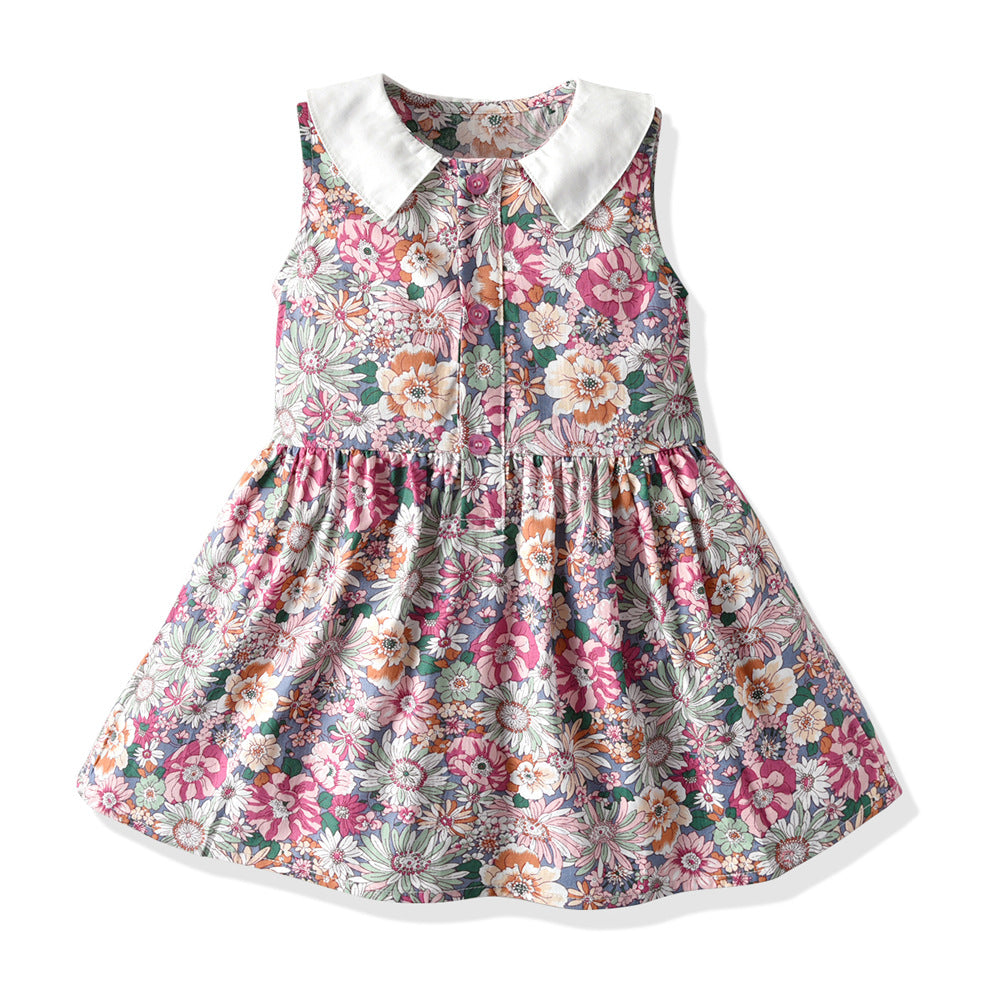 Lapel floral skirt girl dress Lapel floral skirt girl dress